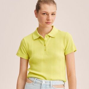Mango Ribbed Cotton Polo Shirt in Lime